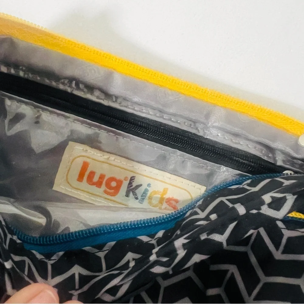 Lug Kids Organizer Pouch Black and Gray Geometric Chevron Pouch Yellow Zipper